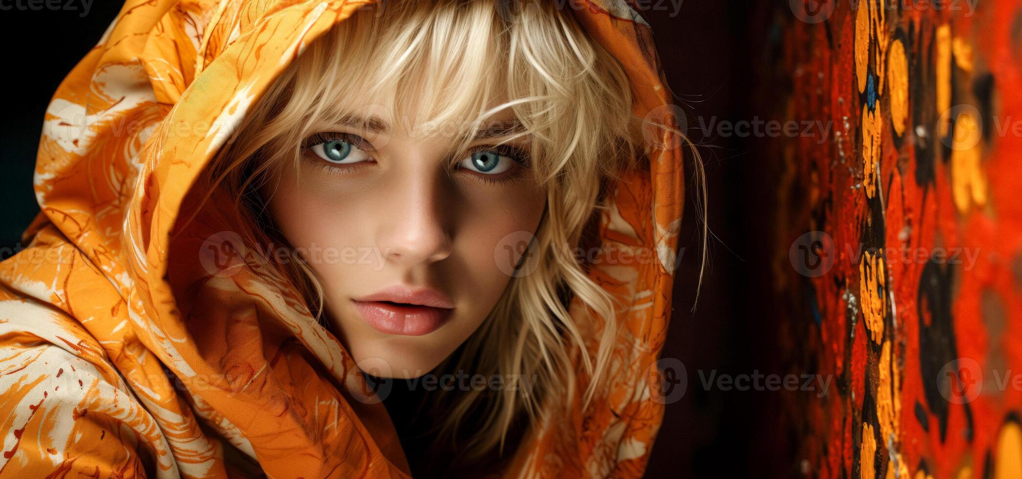 AI generated portrait of a girl in a yellow raincoat close up Generative AI photo