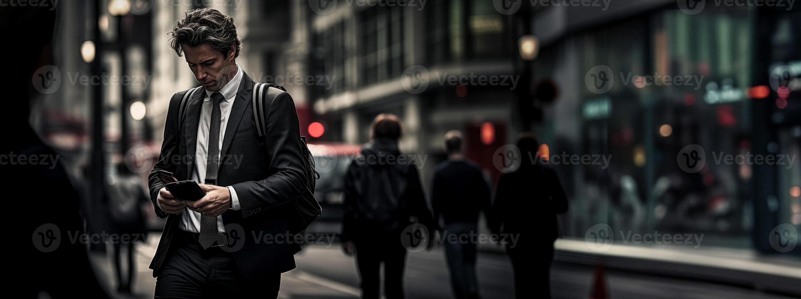 ai generado hombre en un borroso ciudad multitud generativo ai foto