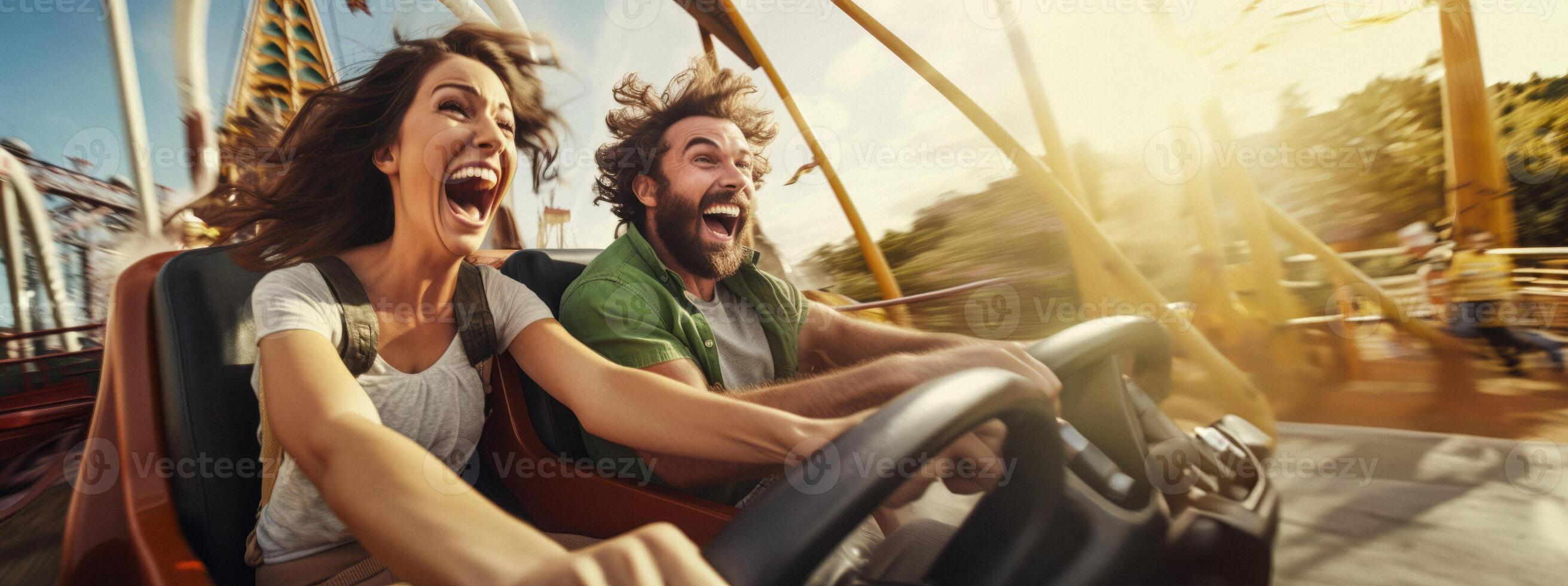 AI generated young couple on roller coaster emotions Generative AI photo