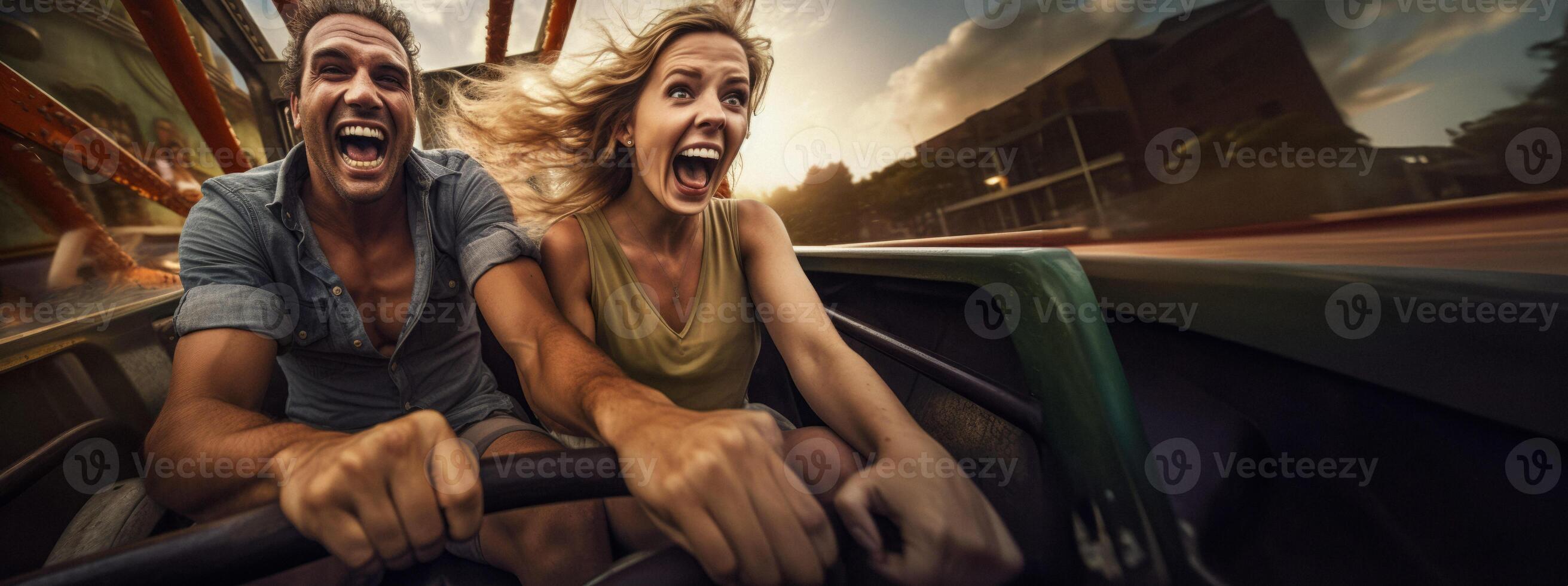 AI generated young couple on roller coaster emotions Generative AI photo