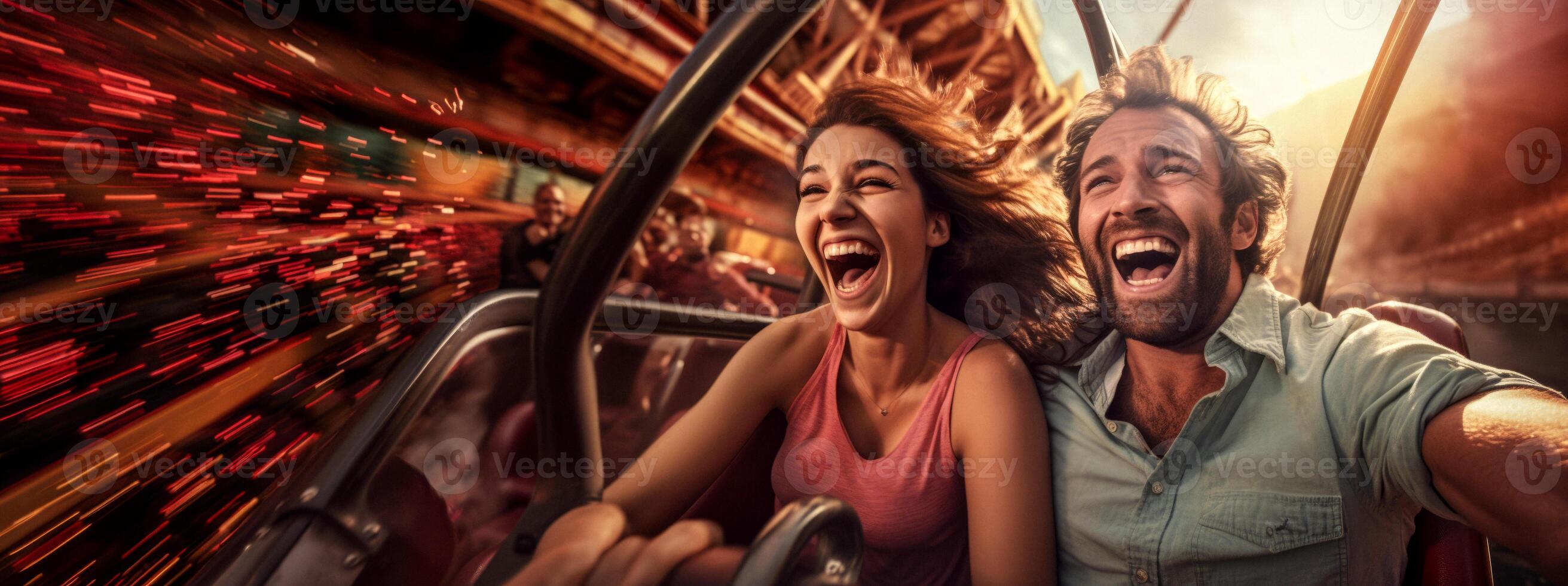 AI generated young couple on roller coaster emotions Generative AI photo