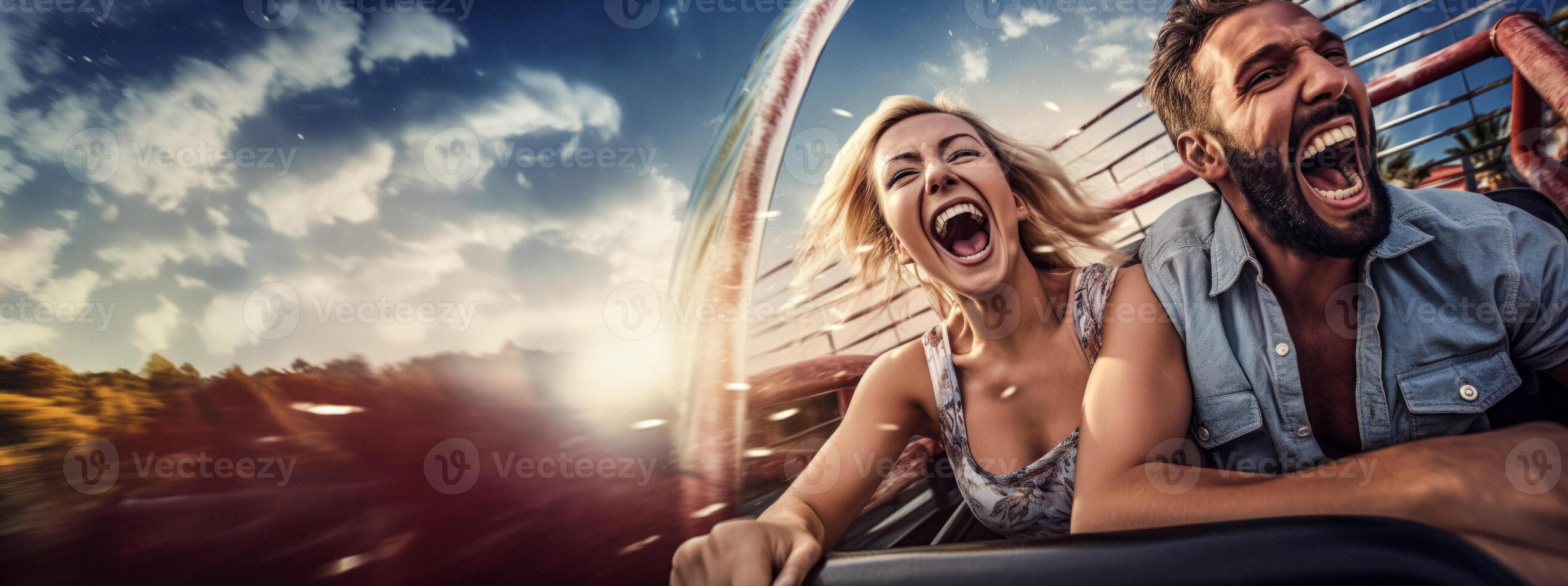 AI generated young couple on roller coaster emotions Generative AI photo