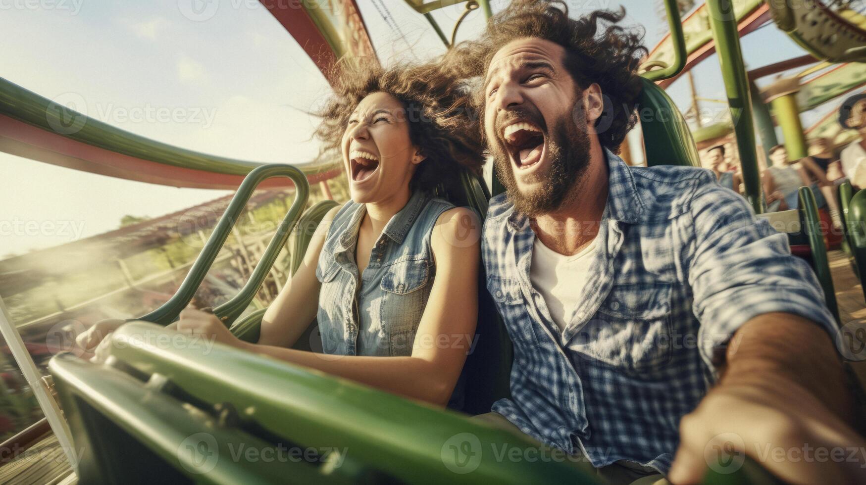 AI generated young couple on roller coaster emotions Generative AI photo