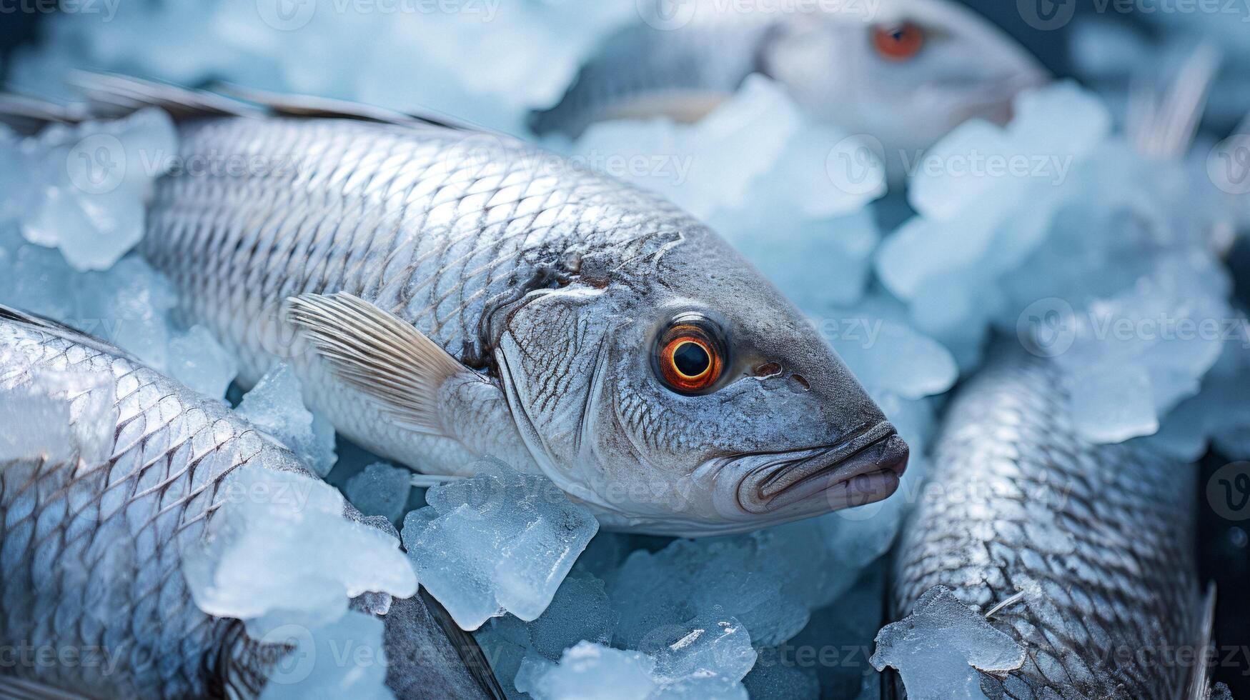 AI generated frozen fish in ice Generative AI photo