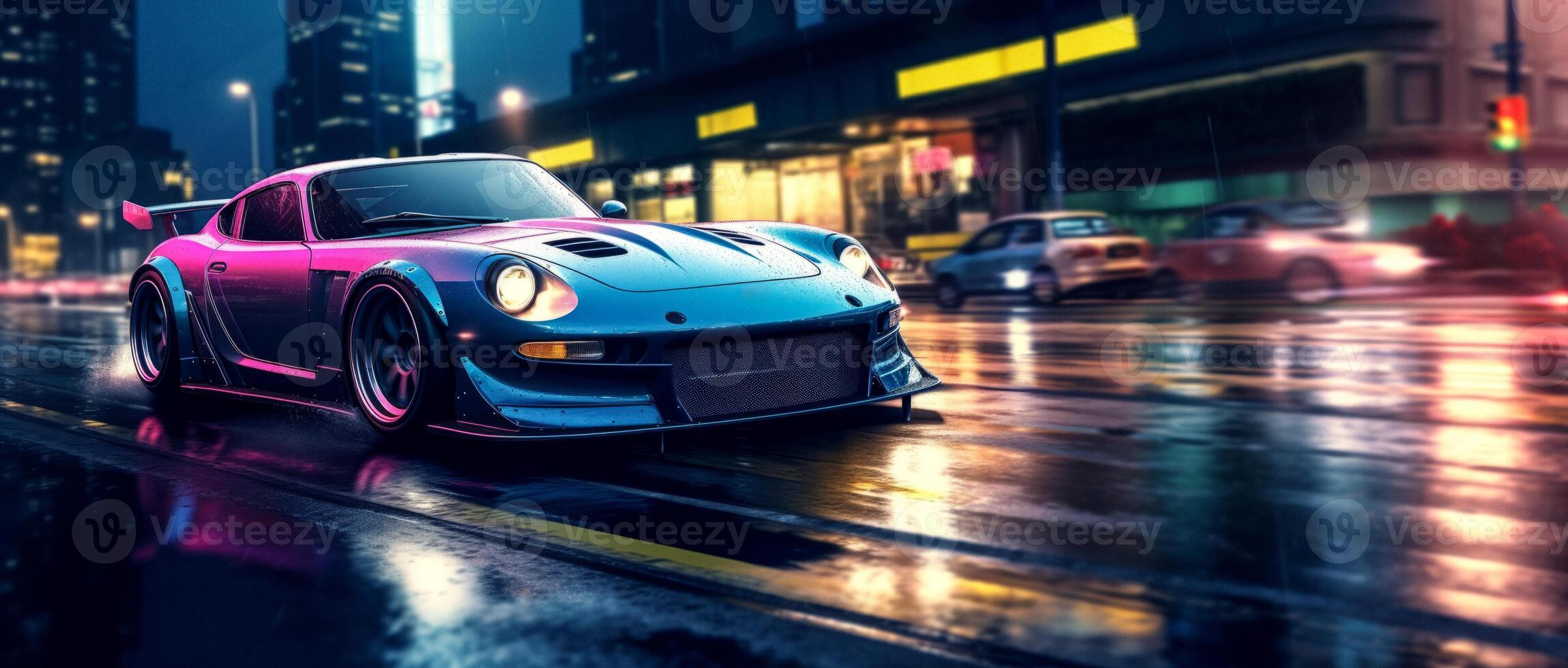 AI generated muscle car driving through the city Generative AI photo