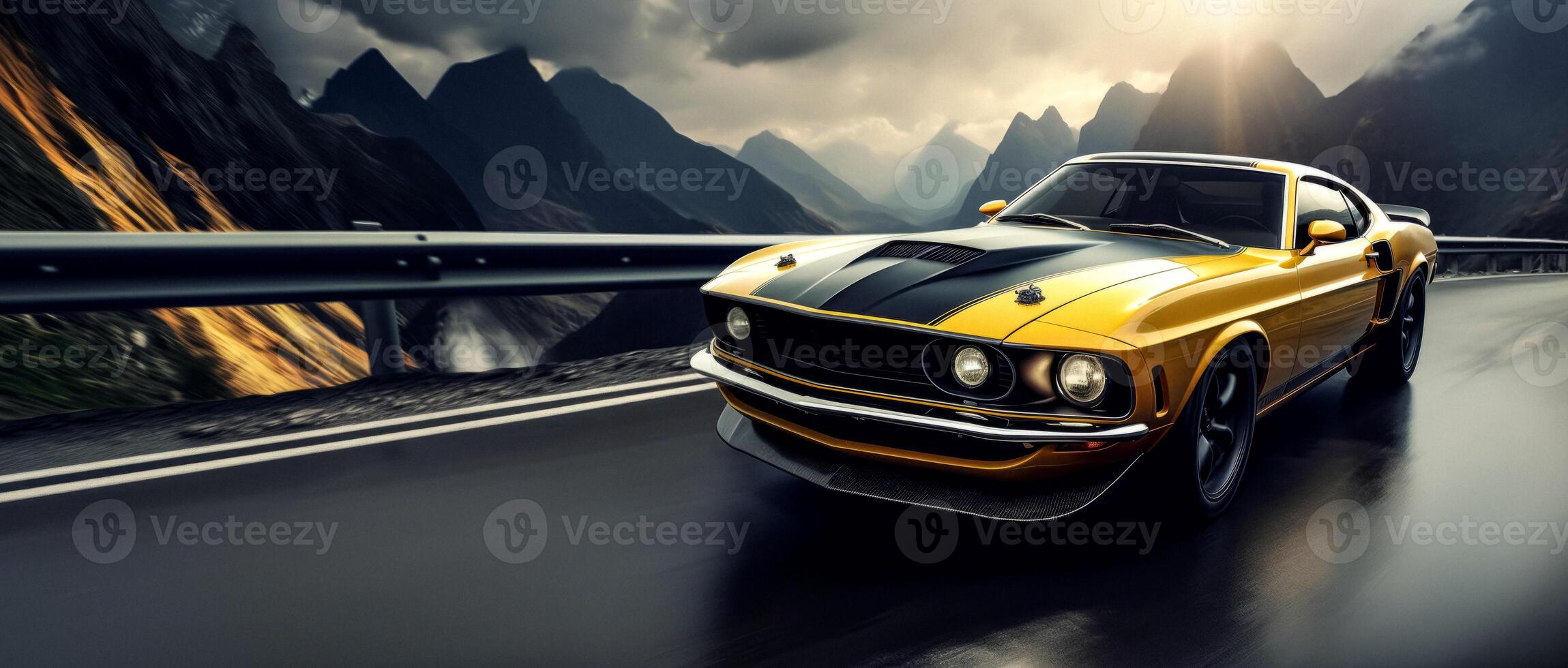AI generated sports car driving on the highway Generative AI photo