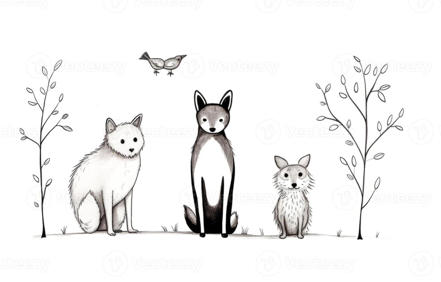 AI generated dogs and cats on a white background sketch Generative AI photo