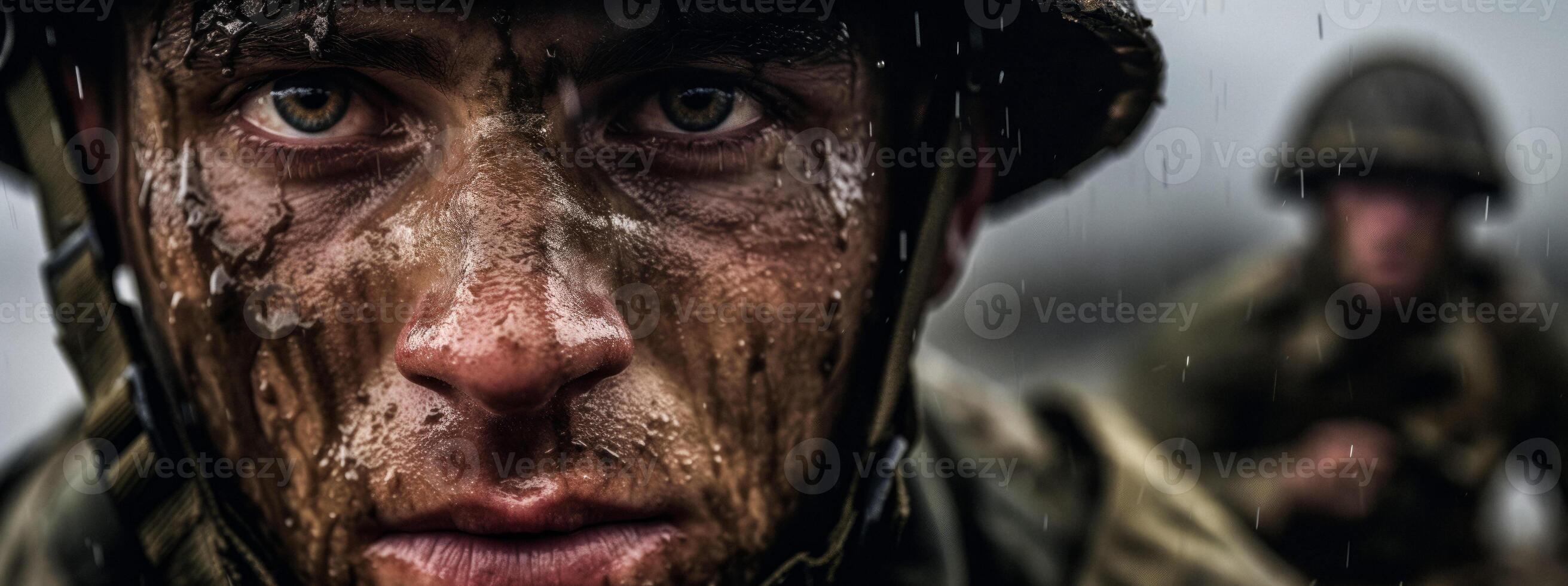 AI generated portrait of a soldier in a helmet close-up Generative AI photo