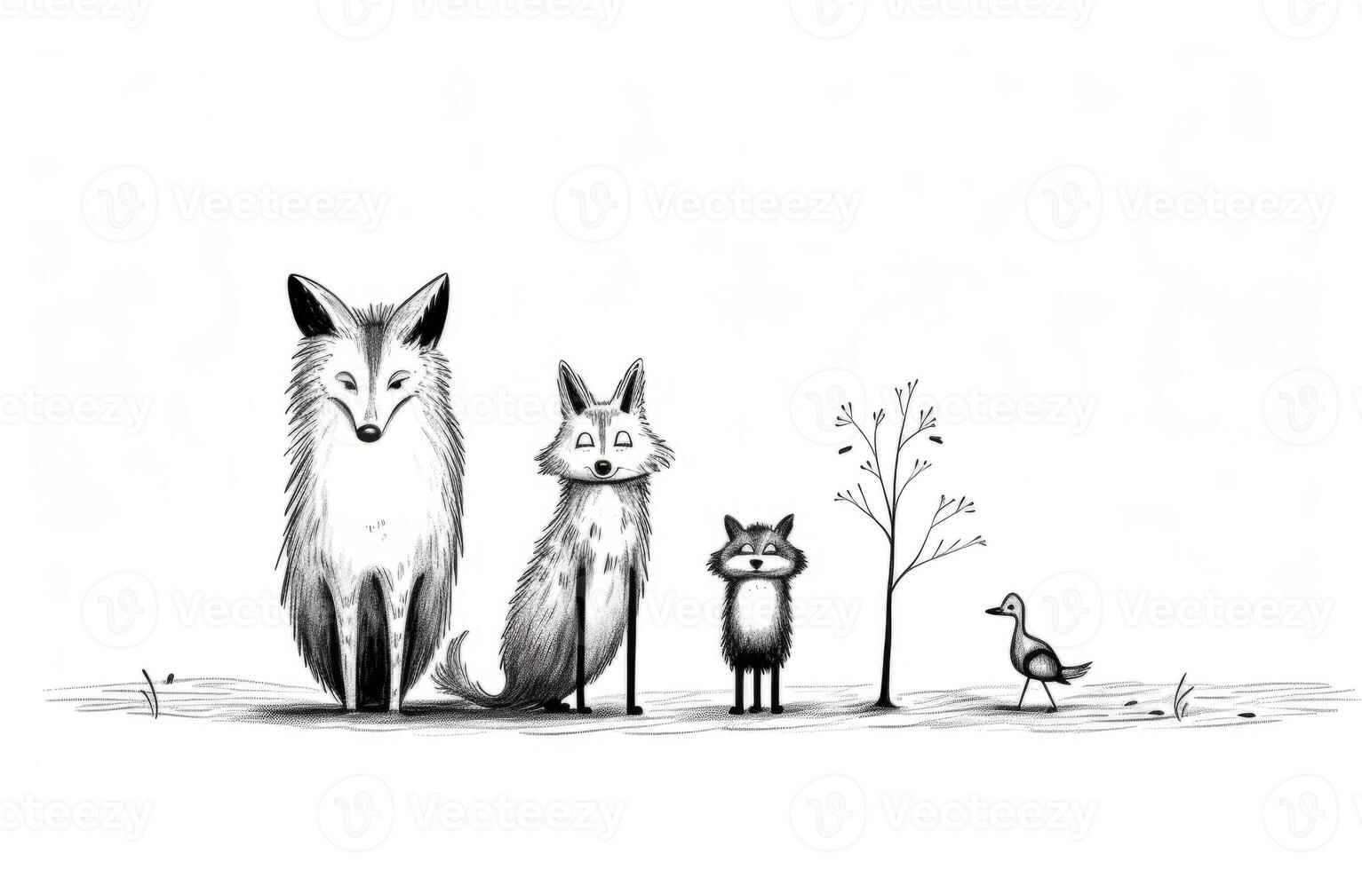 AI generated dogs and cats on a white background sketch Generative AI photo