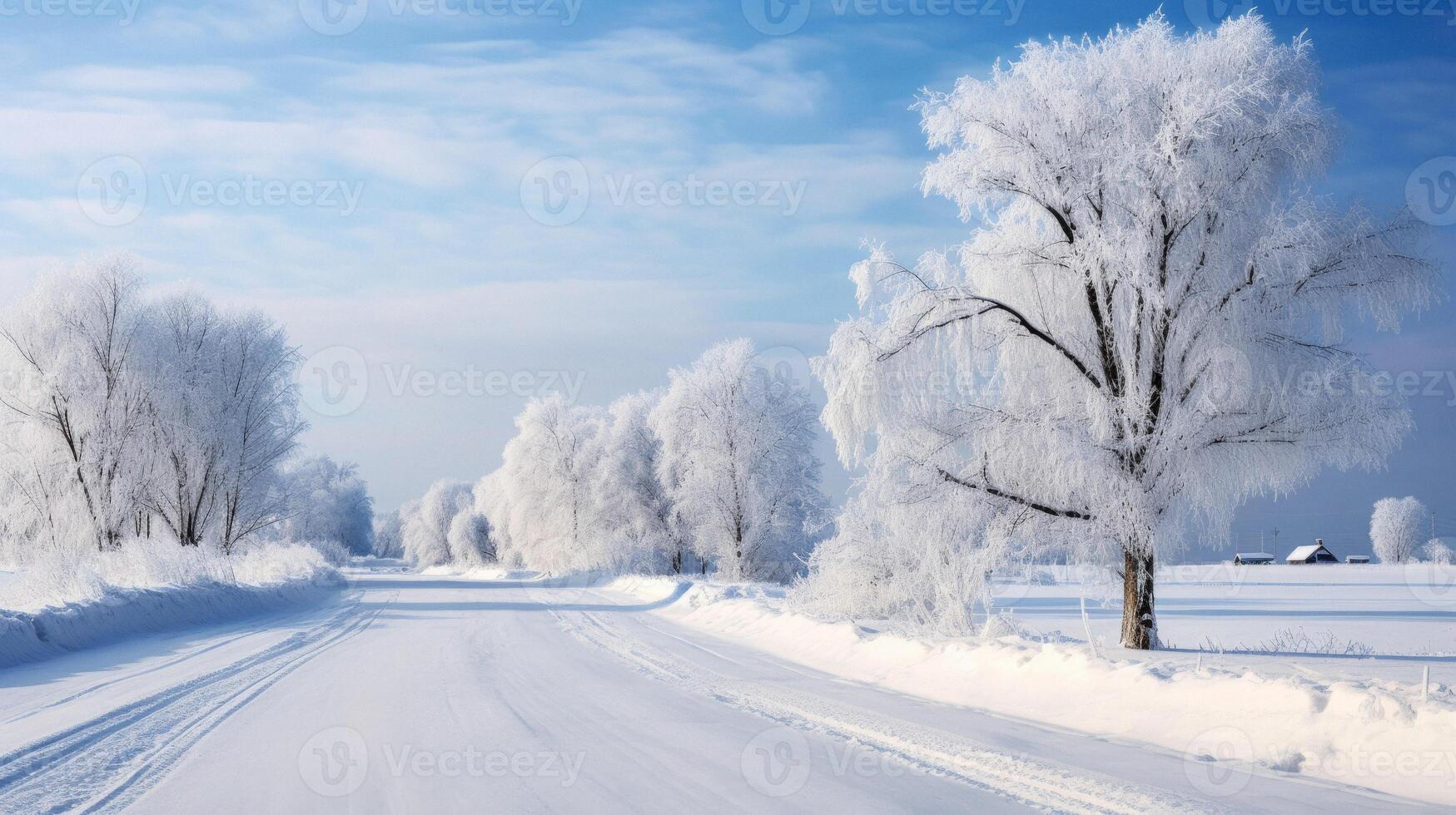 AI generated Winter road clear sky Generative AI photo