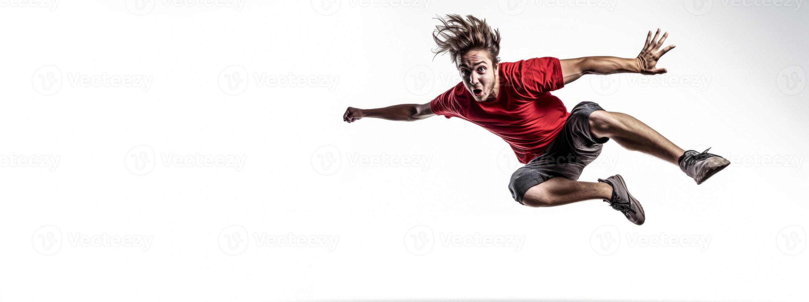 AI generated athlete jumping on a white background Generative AI photo