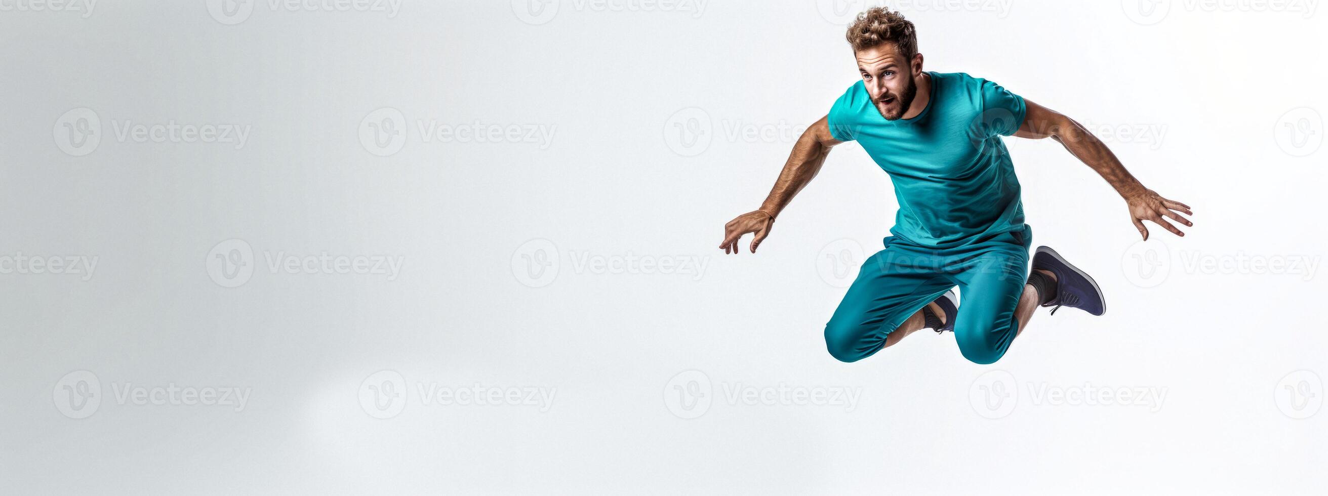 AI generated athlete jumping on a white background Generative AI photo