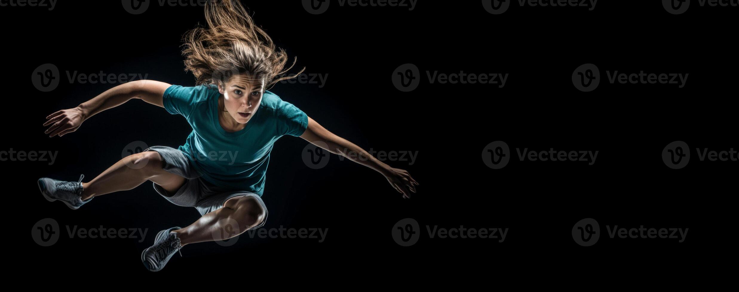 AI generated athlete jumping on a black background Generative AI photo