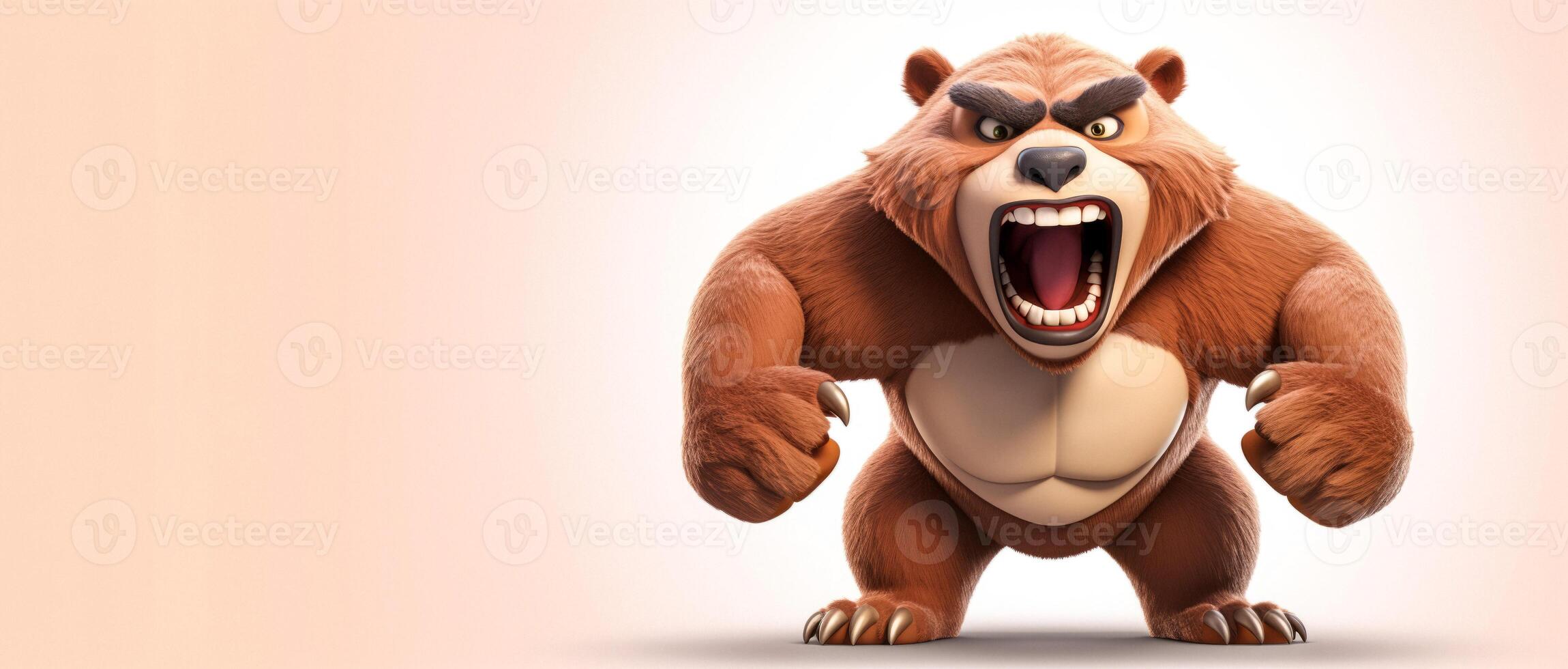 AI generated angry animated bear on a white background Generative AI photo