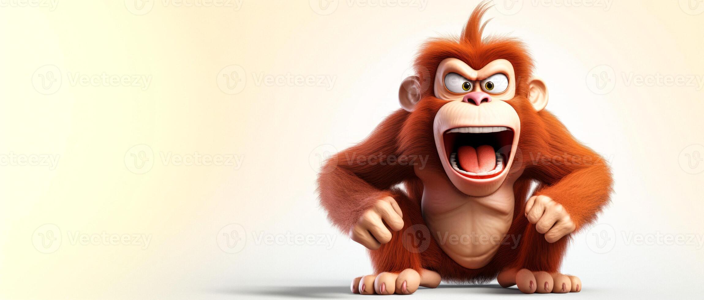 ai generado enojado animado mono en un blanco antecedentes generativo ai foto