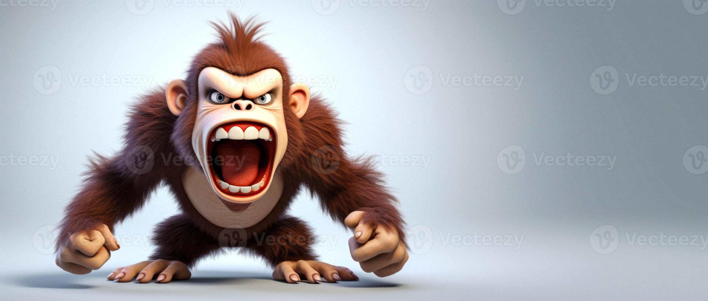 AI generated angry animated monkey on a white background Generative AI photo