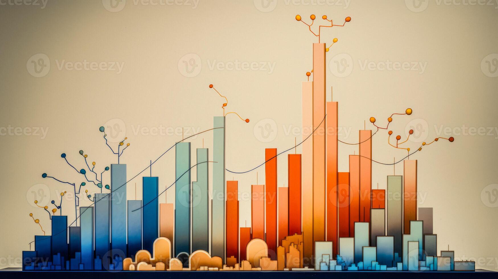 AI generated multi-colored financial charts Generative AI photo