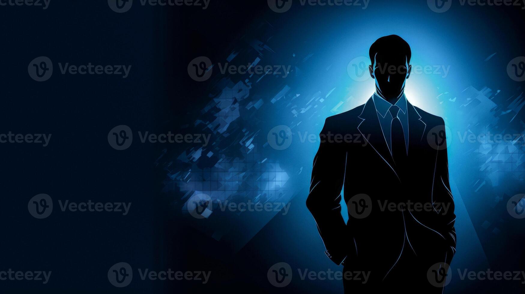 AI generated silhouette of a business man in a suit on a blue background Generative AI photo