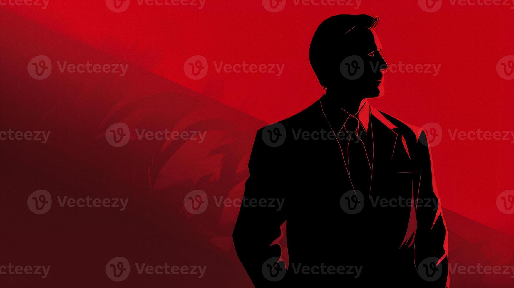 AI generated silhouette of a business man in a suit on a red background Generative AI photo