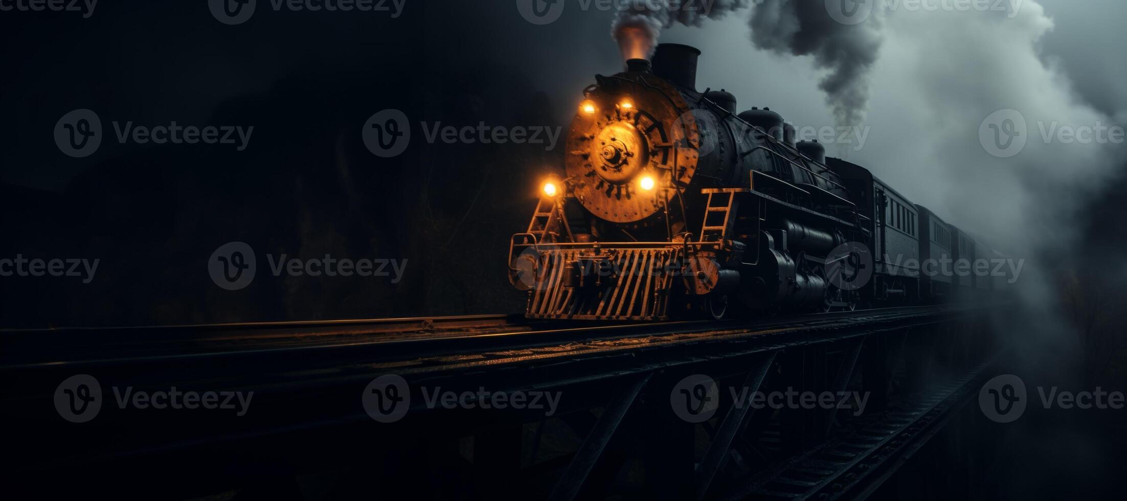 ai generado antiguo locomotora se apresura mediante el noche generativo ai foto