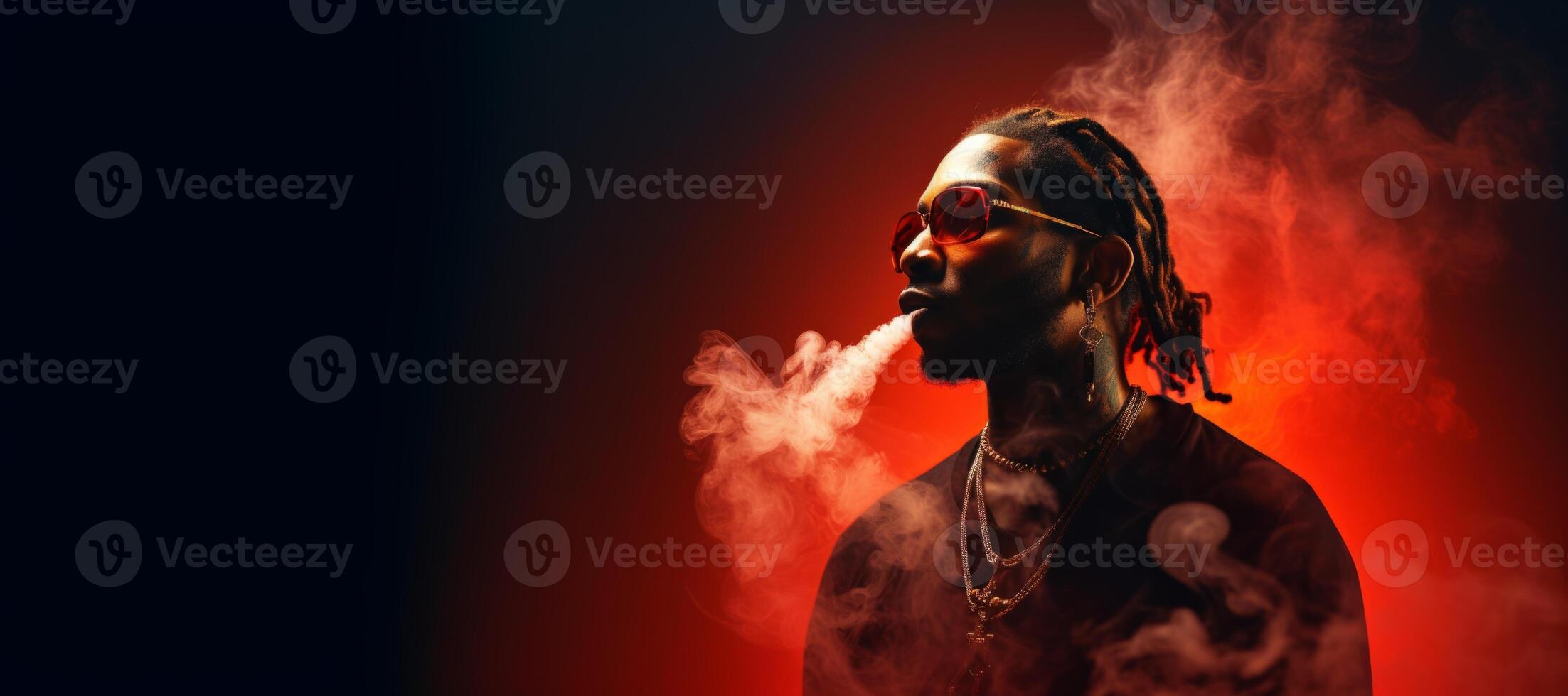AI generated African American rapper smokes smoke Generative AI photo