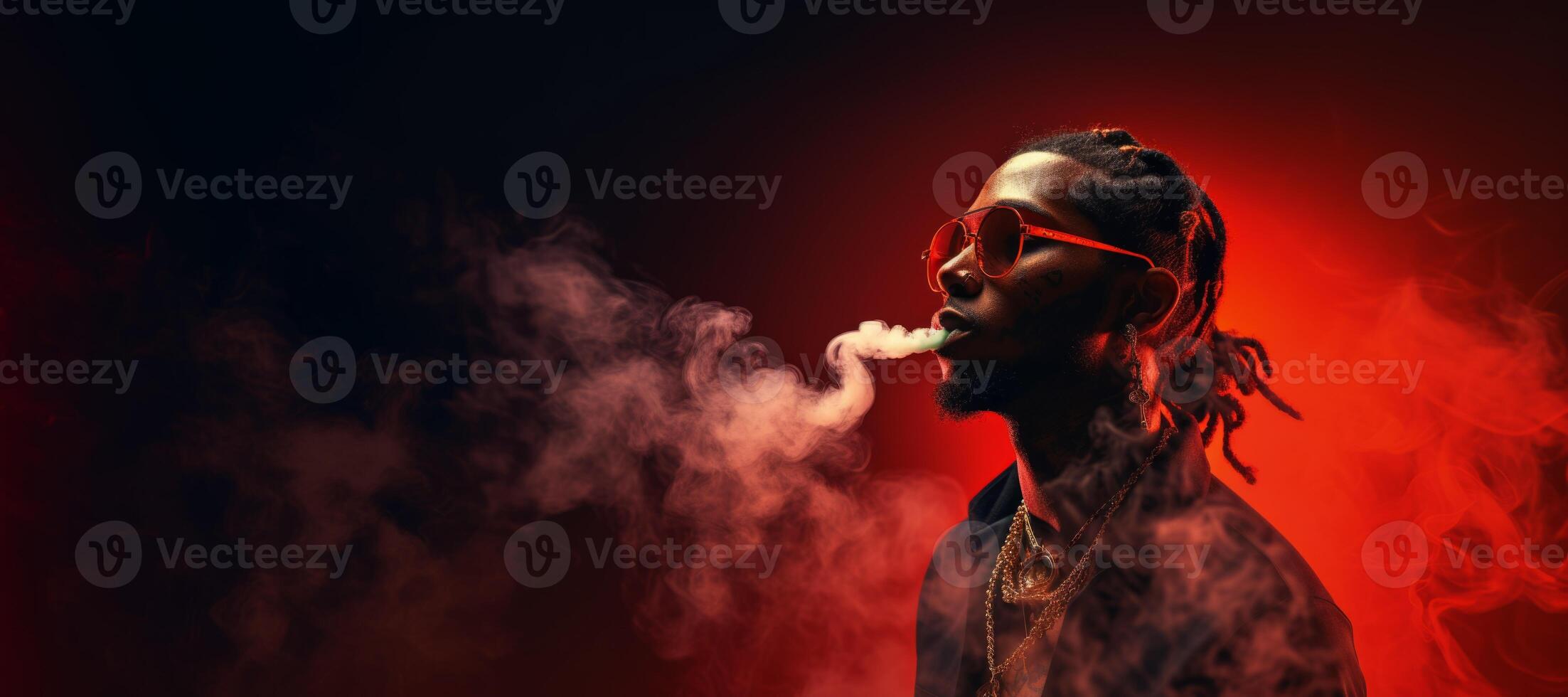 AI generated African American rapper smokes smoke Generative AI photo