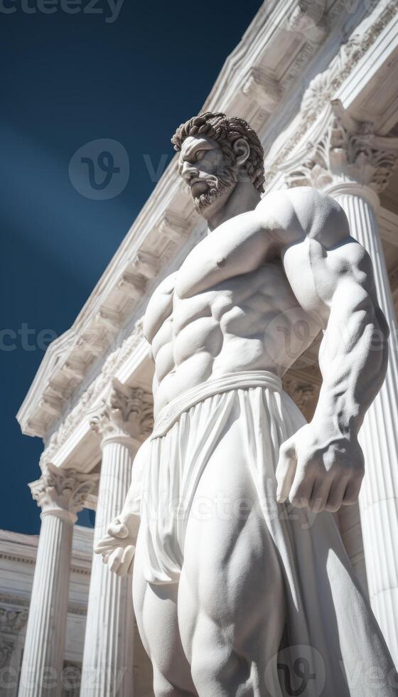 AI generated Marble statue of a muscular man Generative AI photo