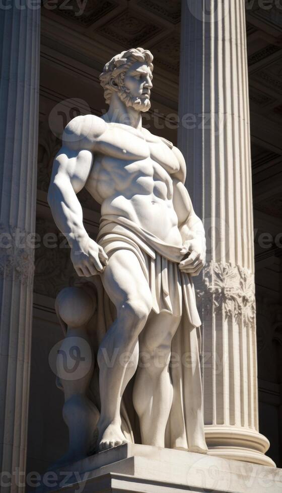 AI generated Marble statue of a muscular man Generative AI photo