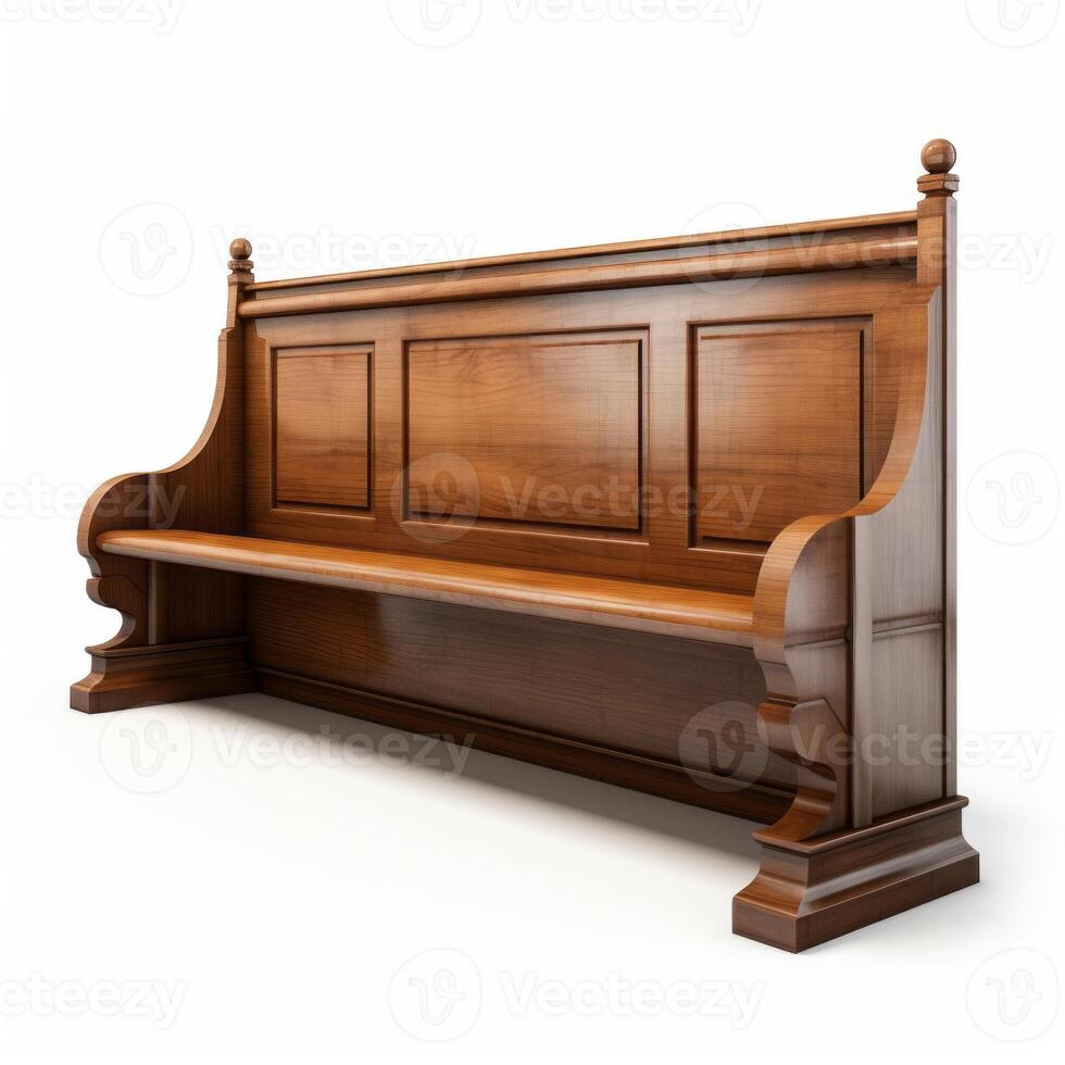 AI generated empty wooden church benches on white background Generative AI photo