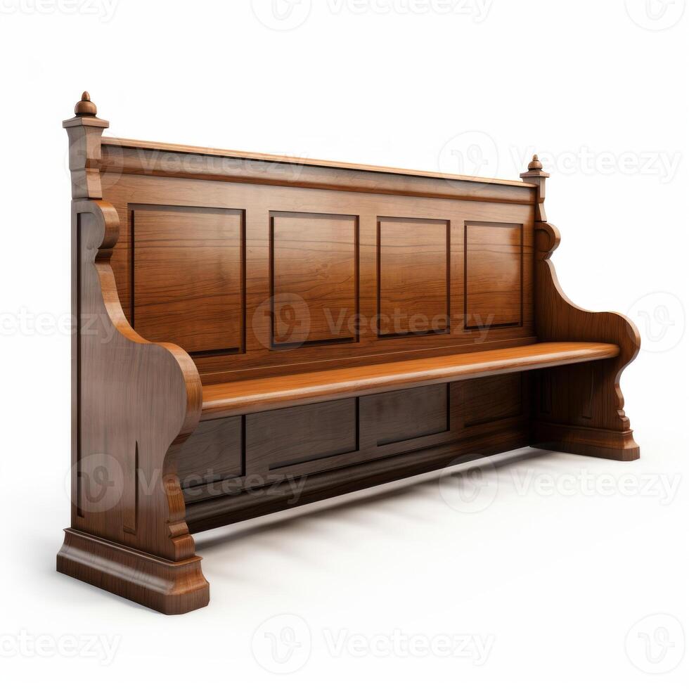 AI generated empty wooden church benches on white background Generative AI photo