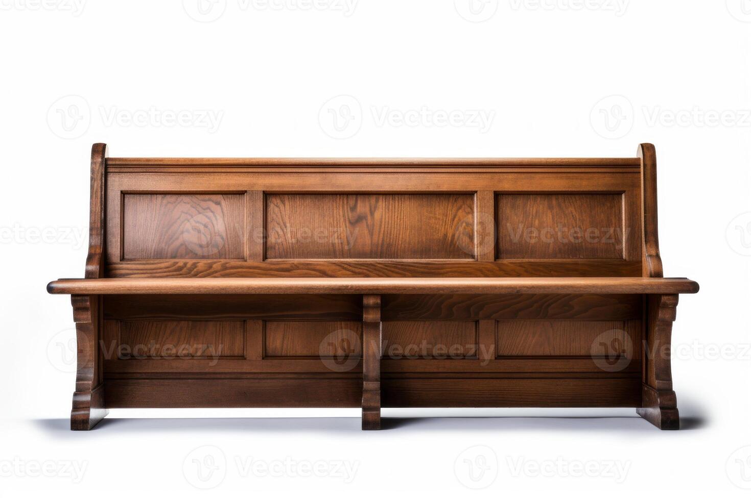AI generated empty wooden church benches on white background Generative AI photo