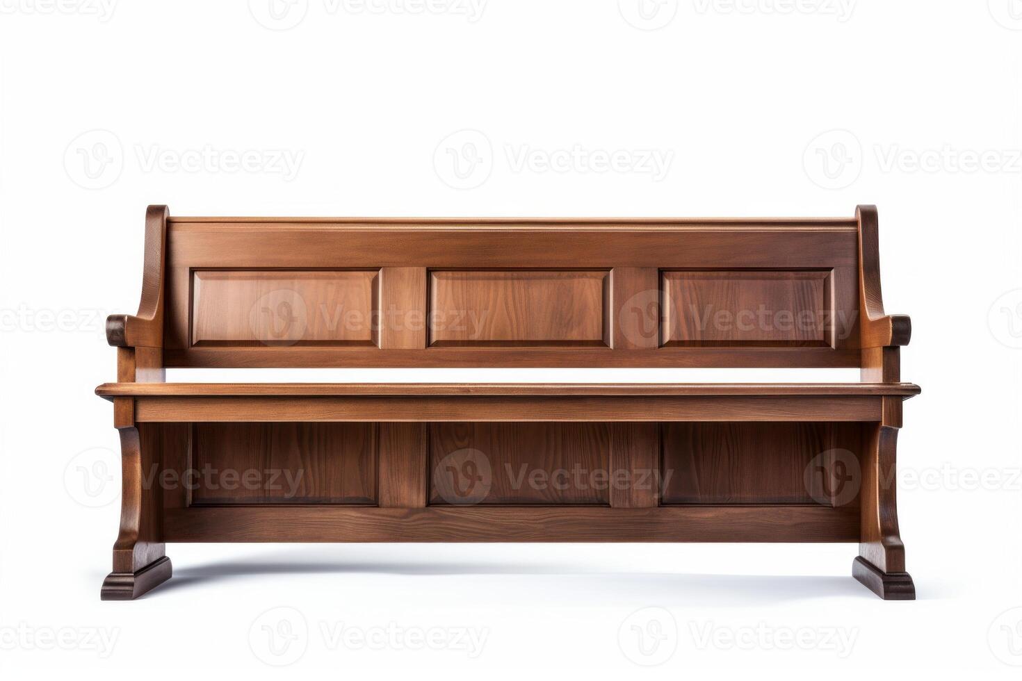AI generated empty wooden church benches on white background Generative AI photo