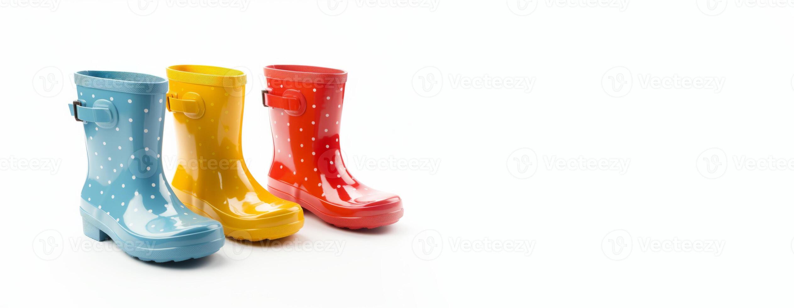 AI generated multicolored rain boots on a white background Generative AI photo