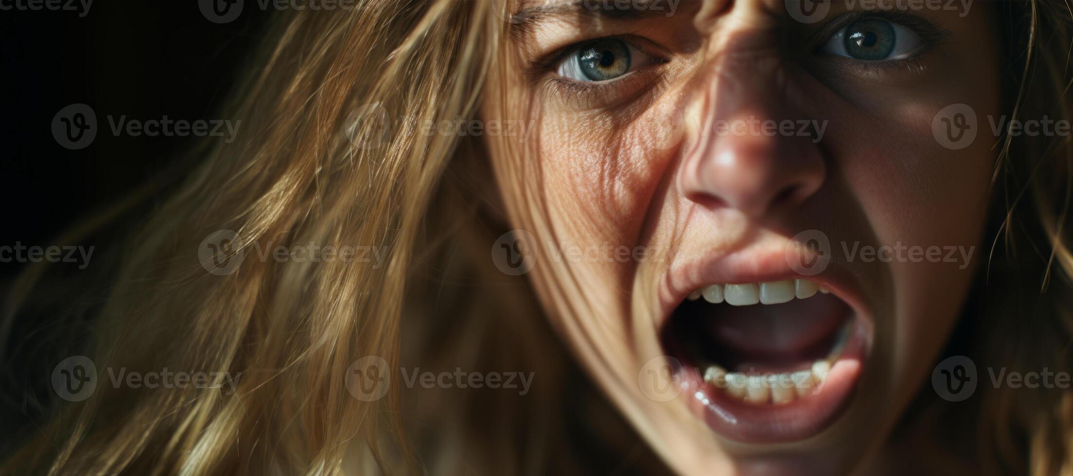 AI generated girl scream close-up Generative AI photo