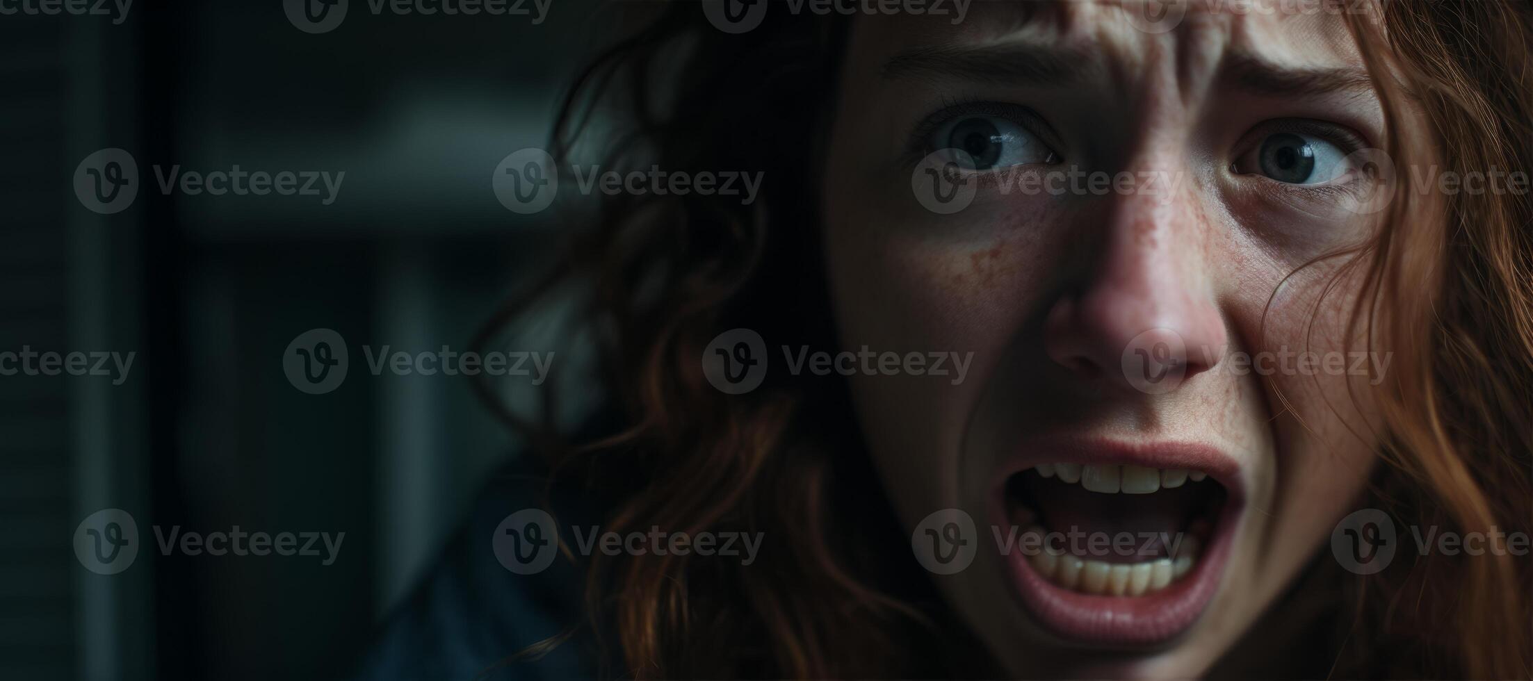 AI generated girl scream close-up Generative AI photo
