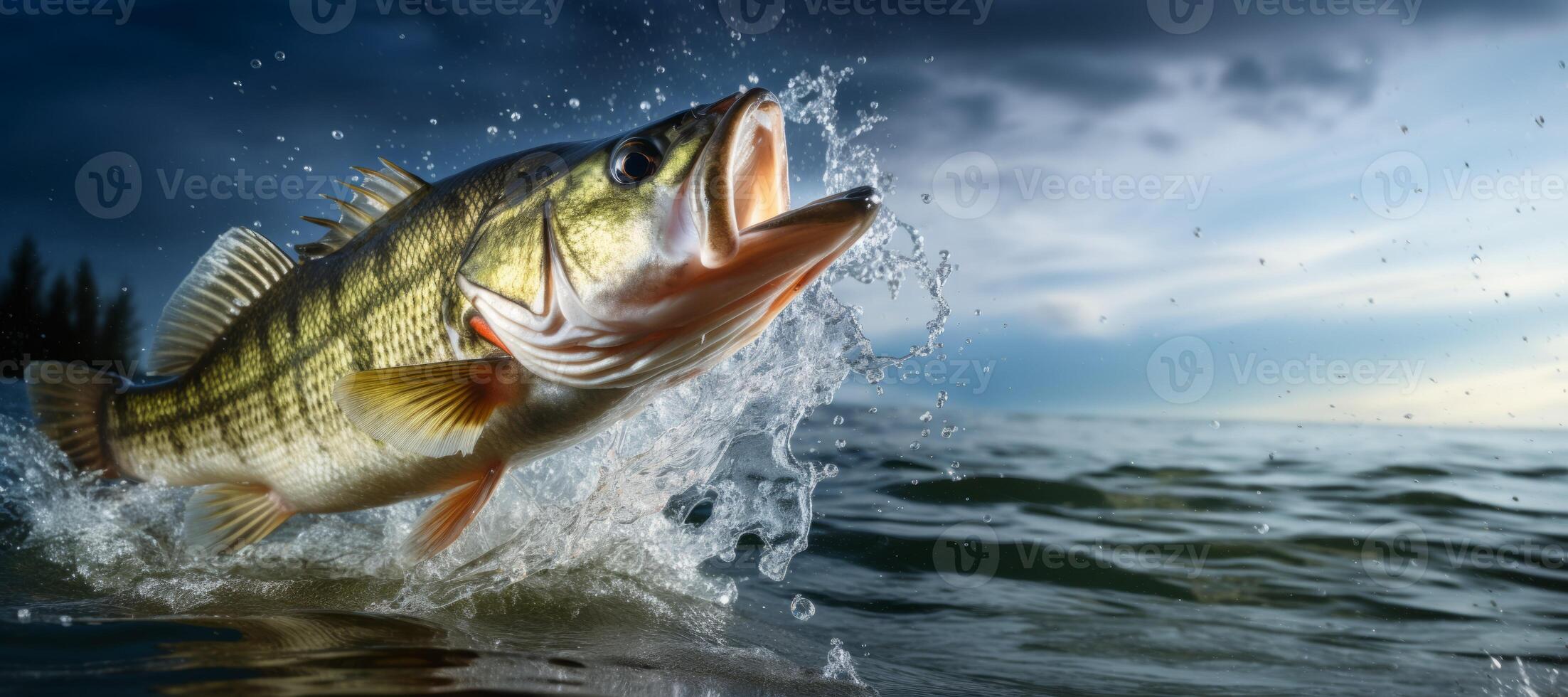 AI generated Largemouth jumping out of the water photo