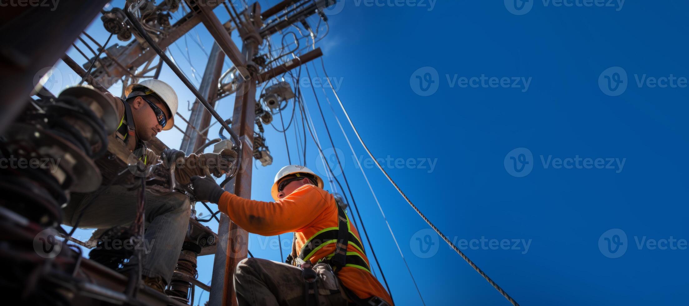 AI generated engineer and power line transformer Generative AI photo