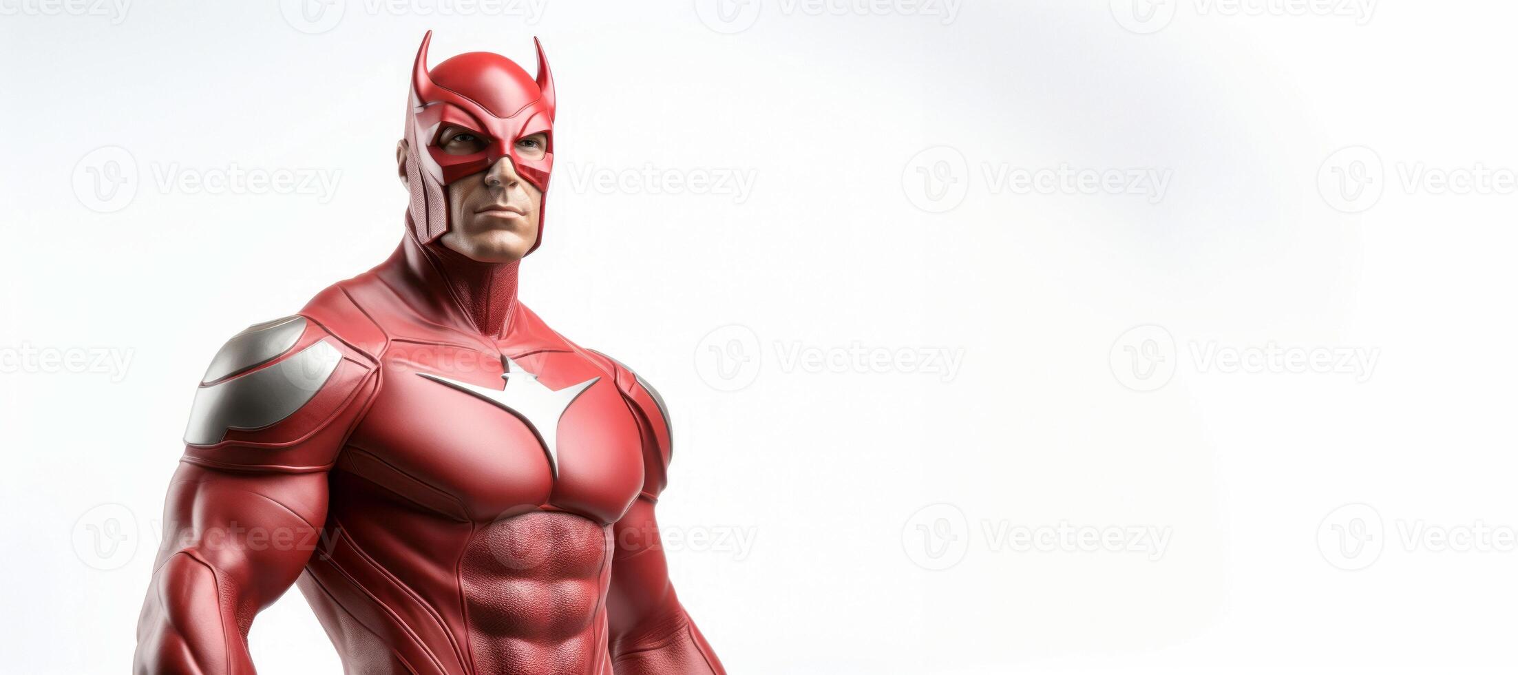 AI generated superhero in a red suit on a white background Generative AI photo