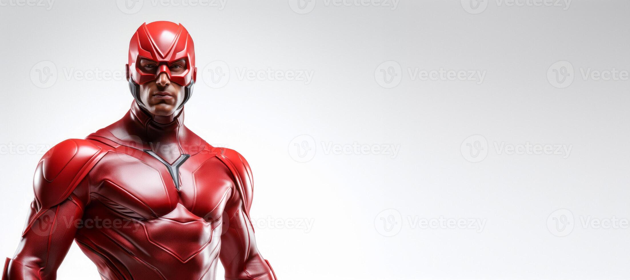 AI generated superhero in a red suit on a white background Generative AI photo
