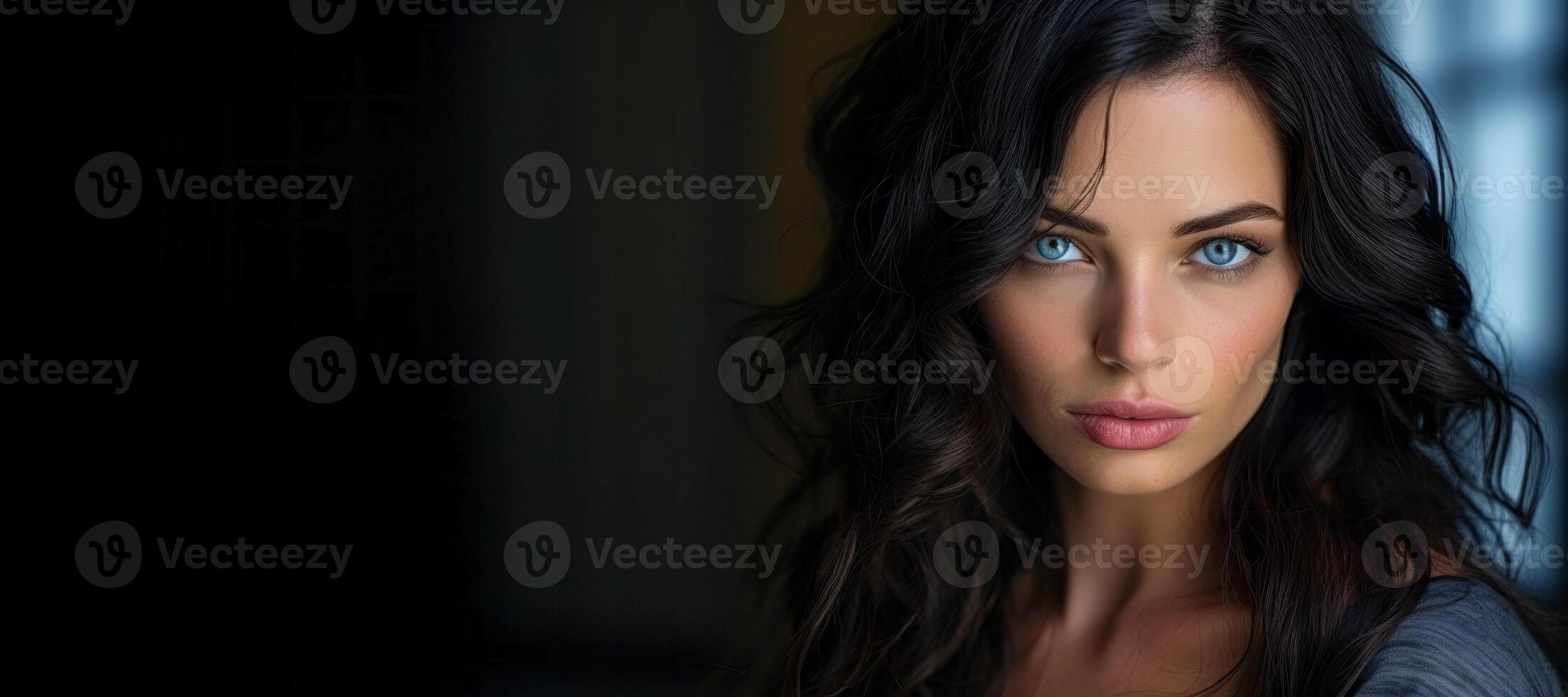 AI generated portrait of a woman with black hair and blue eyes Generative AI photo