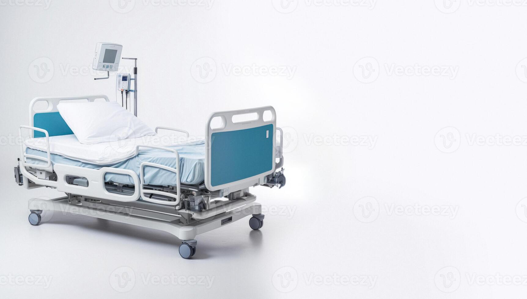 AI generated Hospital bed with equipment on white background Generative AI photo