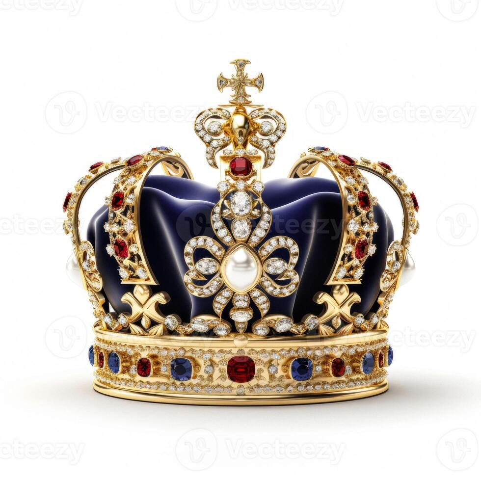 ai generado Rey monarca corona en blanco antecedentes generativo ai foto