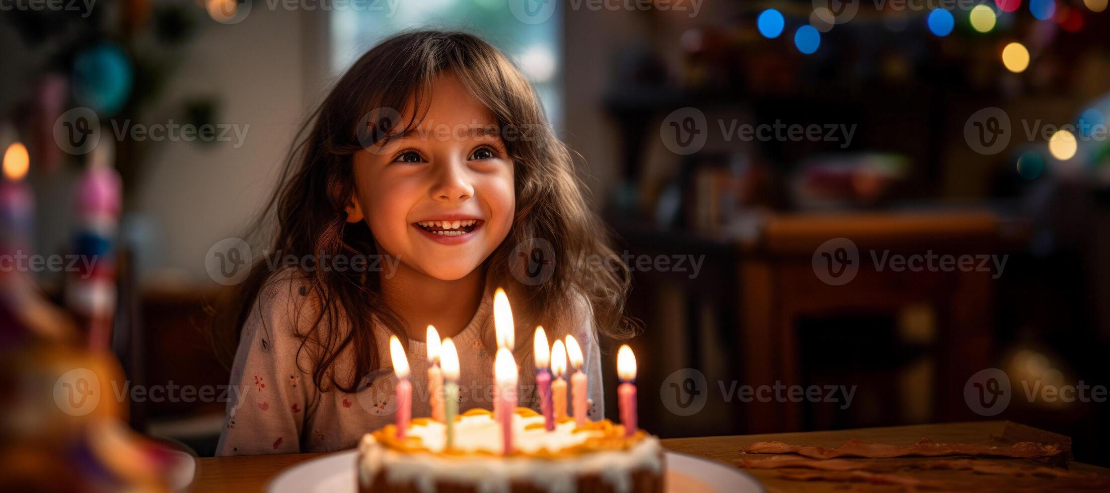 AI generated girls child blowing out birthday candles Generative AI photo