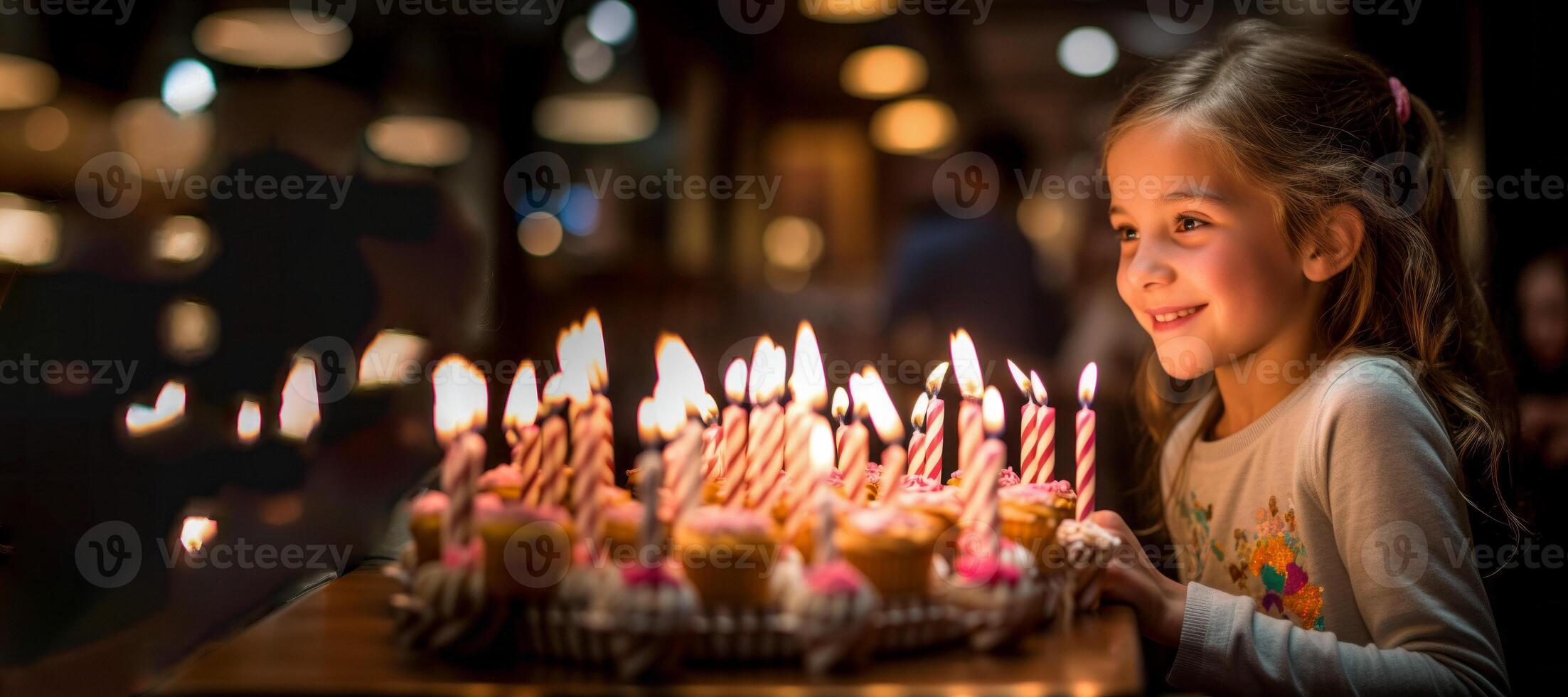AI generated girls child blowing out birthday candles Generative AI photo