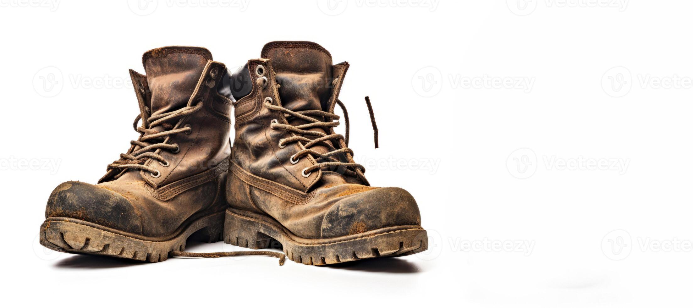 AI generated old worn work boots Generative AI photo