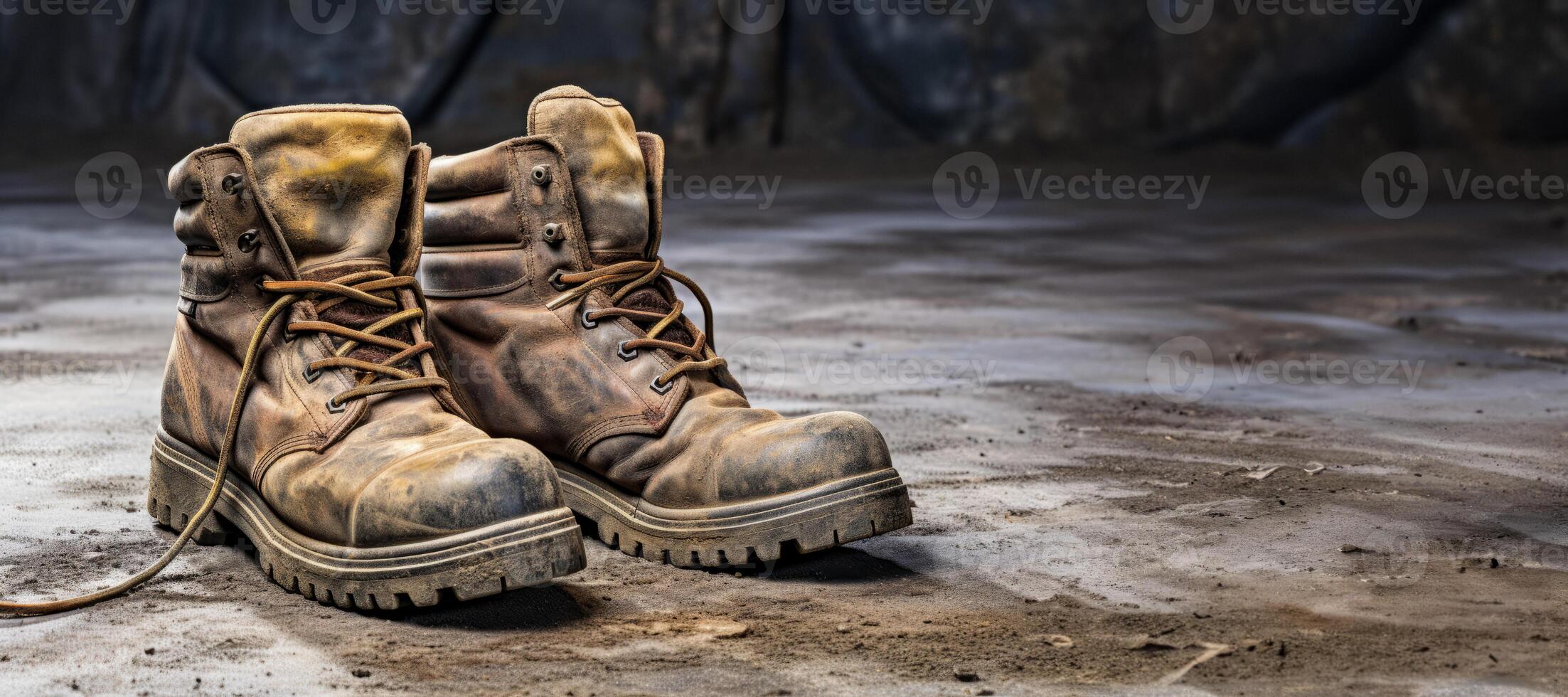 AI generated old worn work boots Generative AI photo