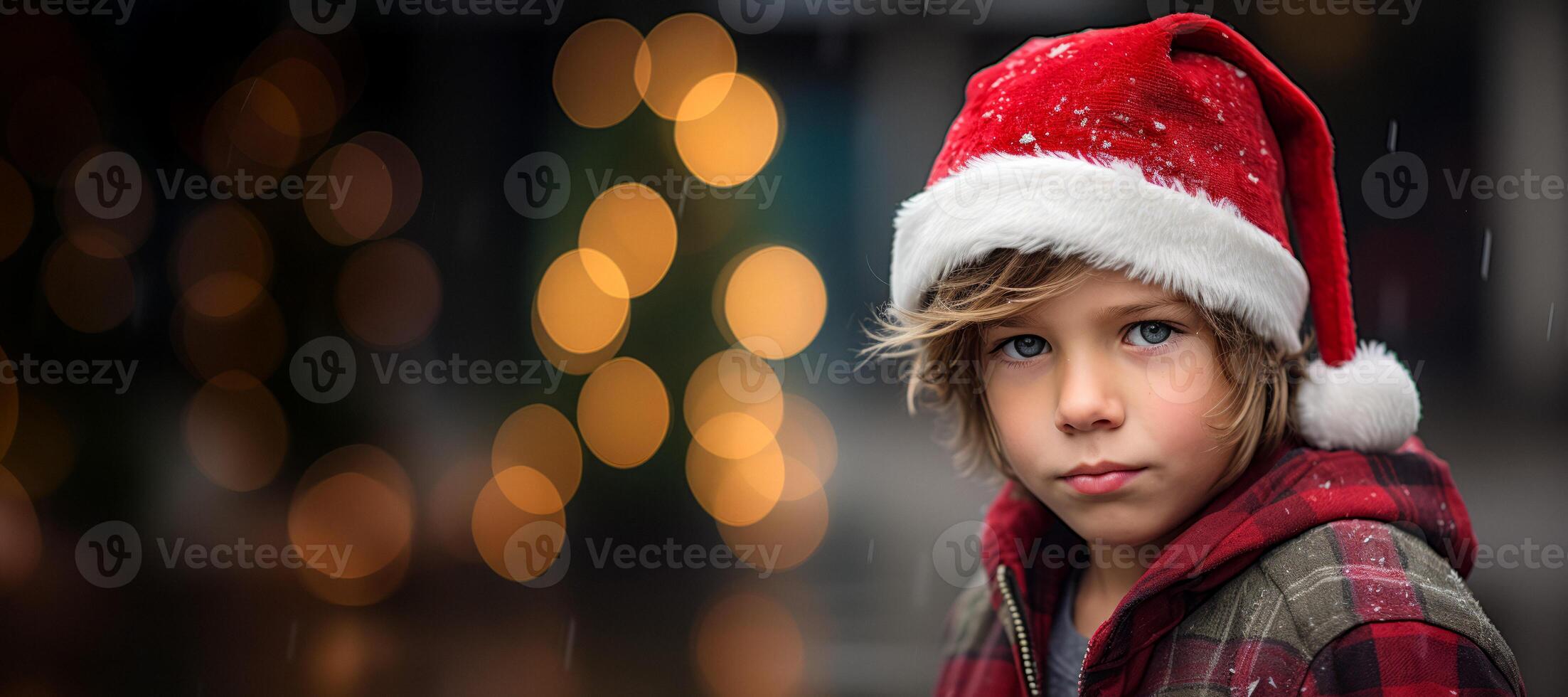 AI generated portrait of a child wearing a Santa Claus hat Generative AI photo