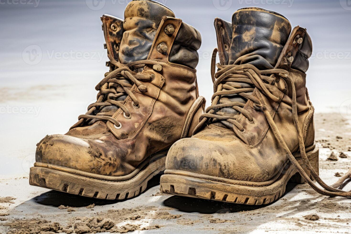 AI generated old worn work boots Generative AI photo