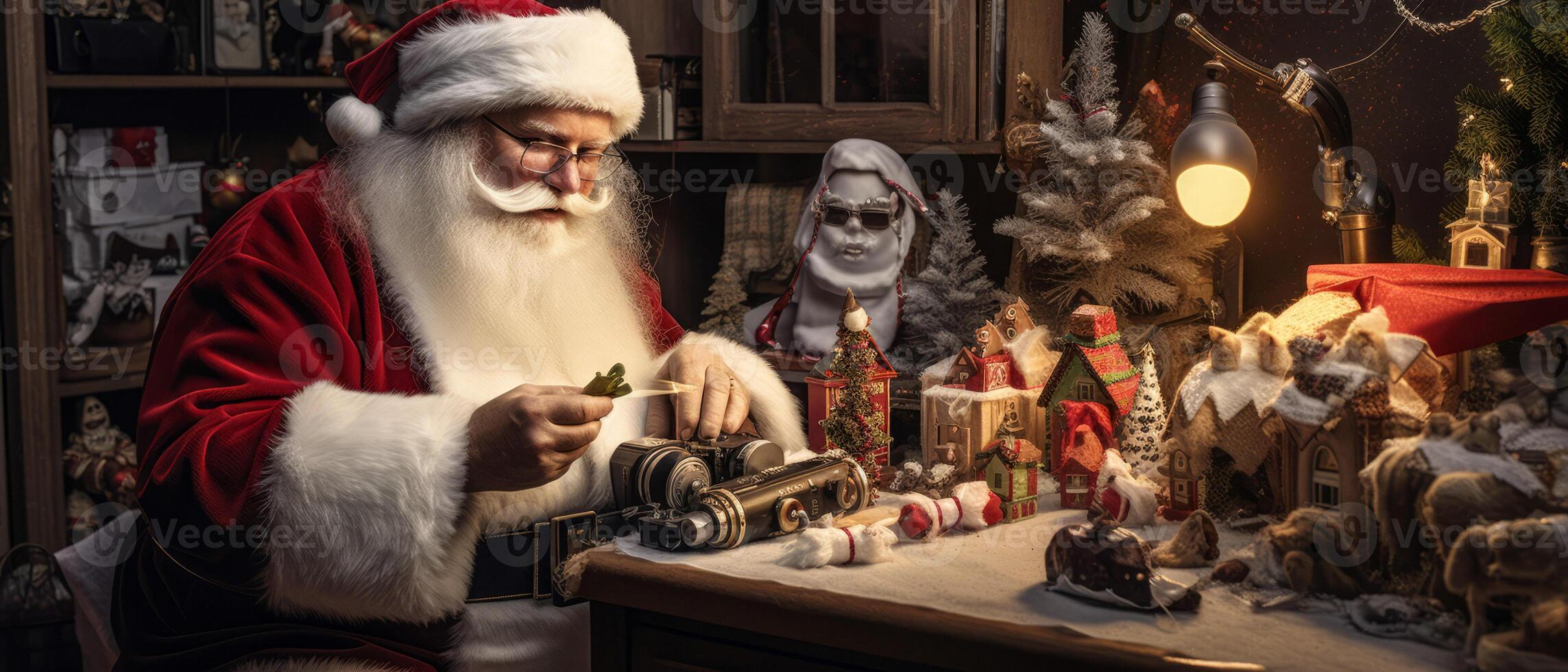 AI generated Santa Claus makes gifts for children Generative AI photo