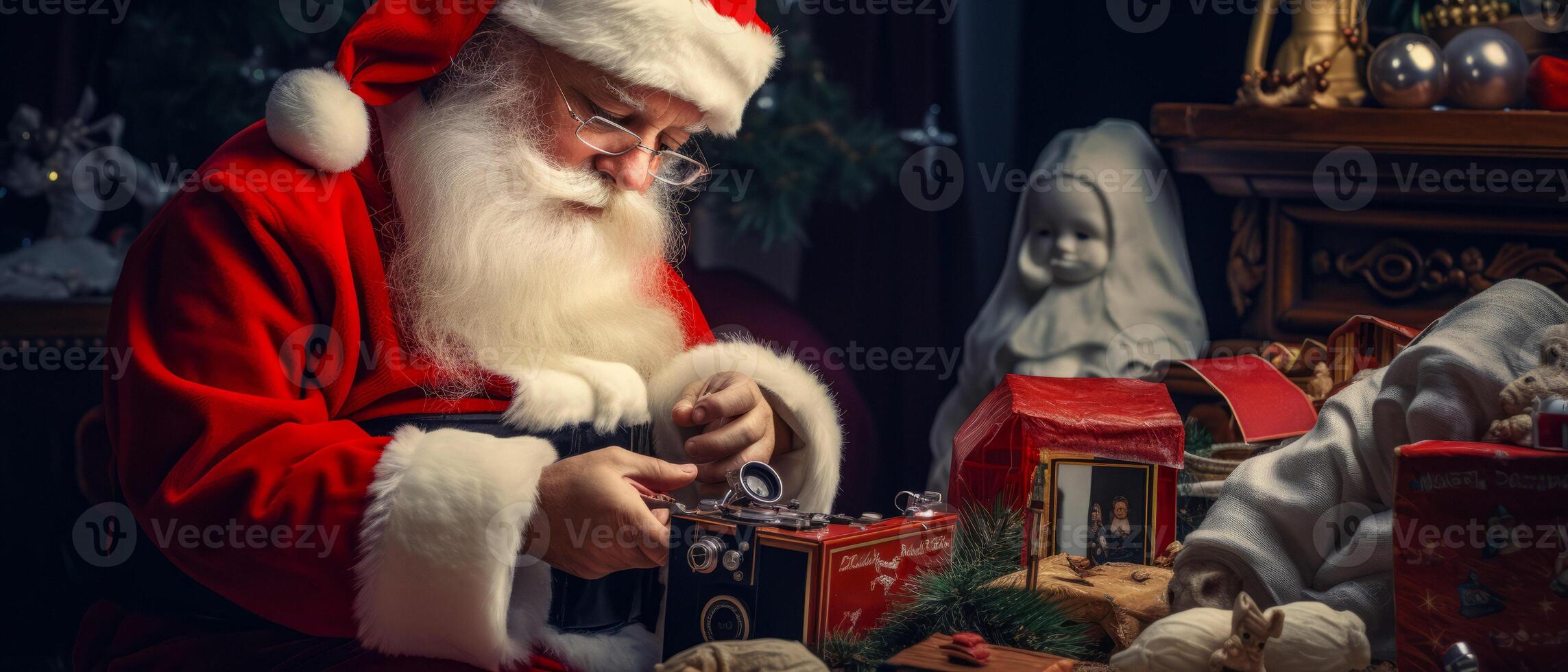 AI generated Santa Claus makes gifts for children Generative AI photo